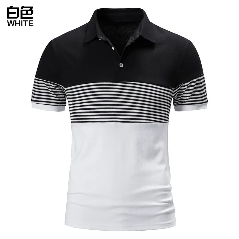 Men Turnover Collar Stripes Short Sleeves T-Shirt