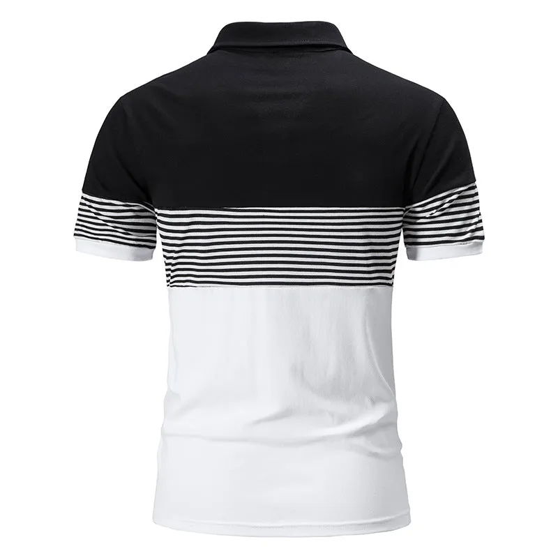 Men Turnover Collar Stripes Short Sleeves T-Shirt