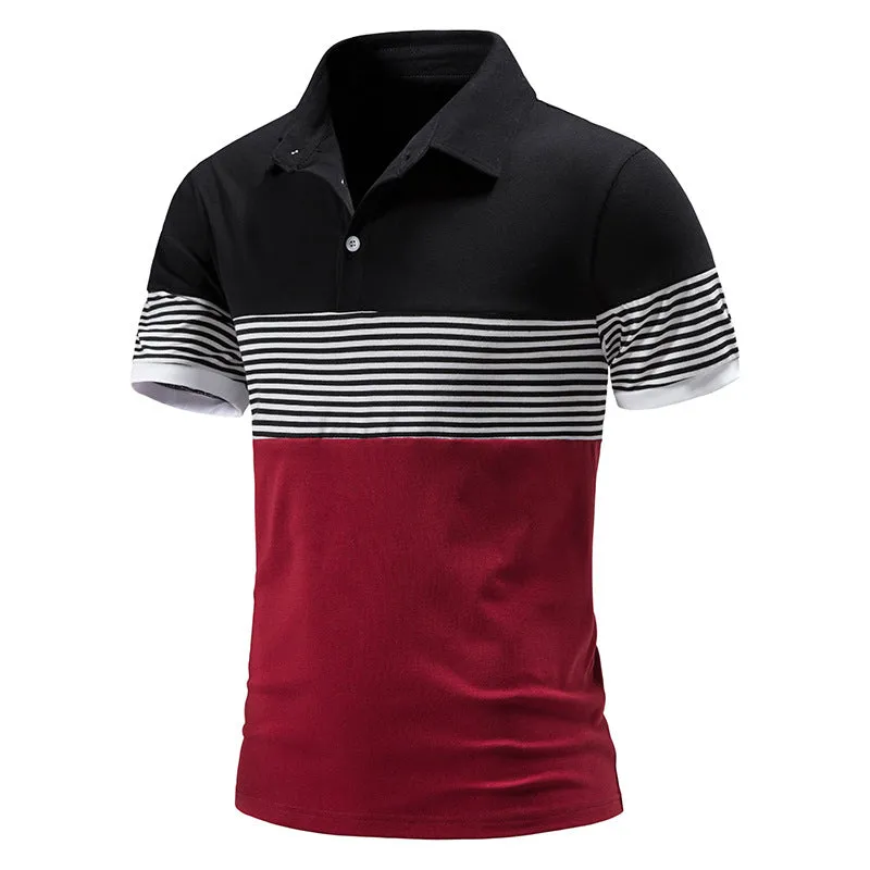 Men Turnover Collar Stripes Short Sleeves T-Shirt