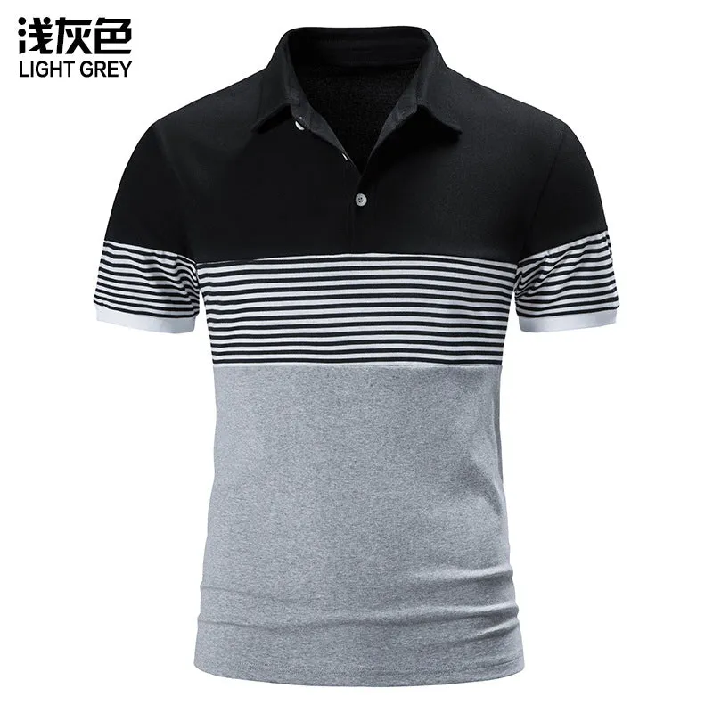 Men Turnover Collar Stripes Short Sleeves T-Shirt