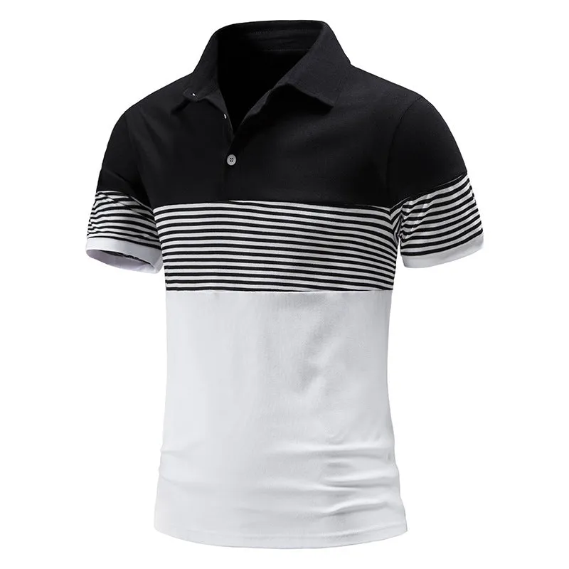 Men Turnover Collar Stripes Short Sleeves T-Shirt