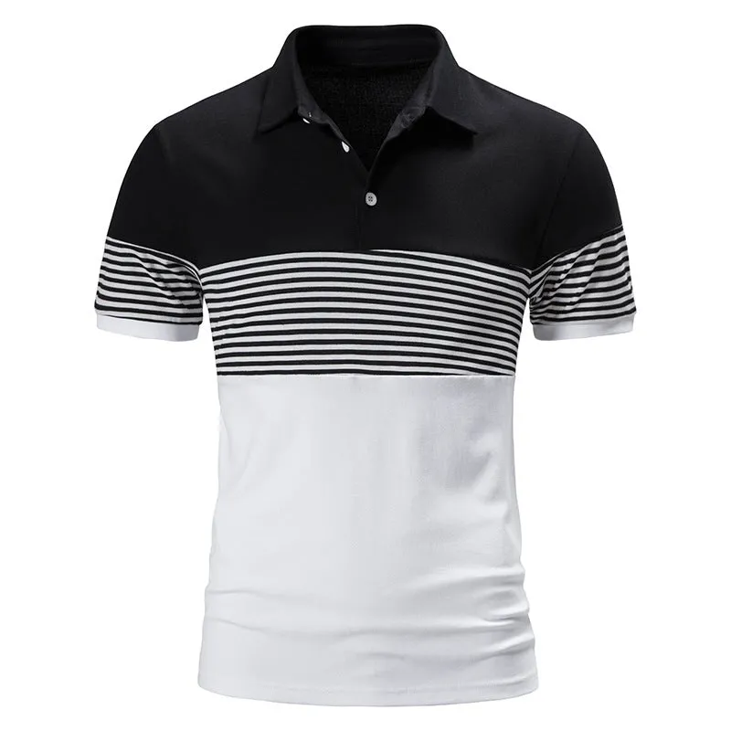 Men Turnover Collar Stripes Short Sleeves T-Shirt