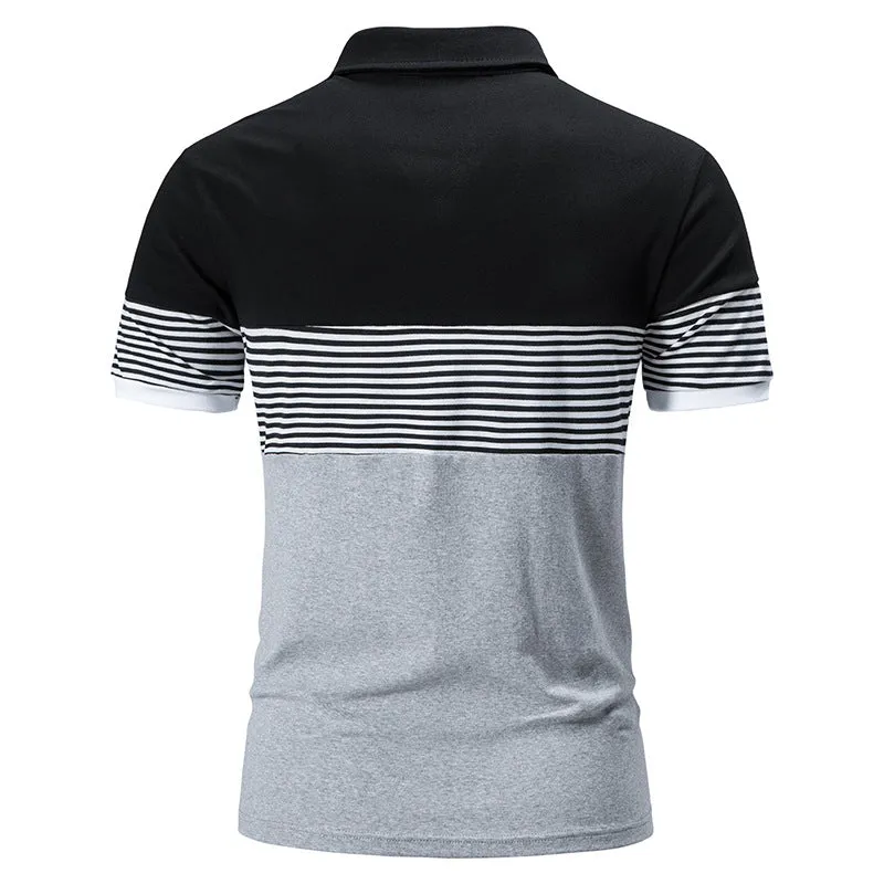 Men Turnover Collar Stripes Short Sleeves T-Shirt