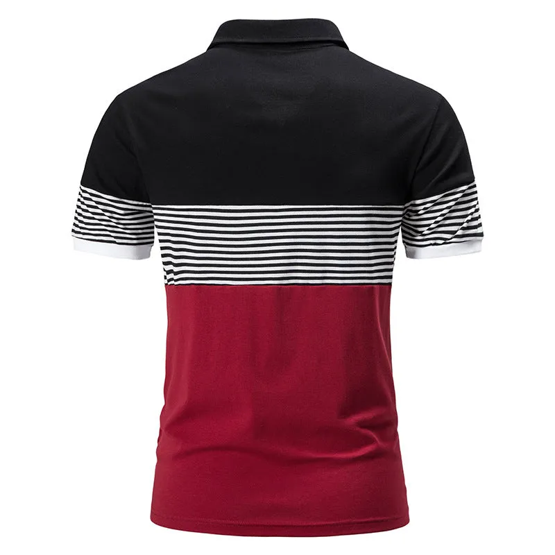 Men Turnover Collar Stripes Short Sleeves T-Shirt