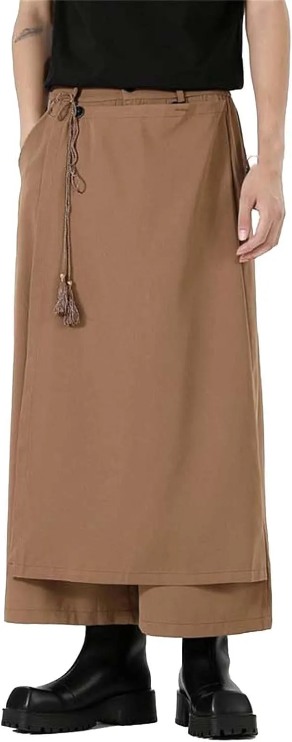 Men's Casual Skirt Pants Loose Wide Leg Harem Pant Japanese Harajuku Kimono Casual Leisure Style Sport Comfy Trousers