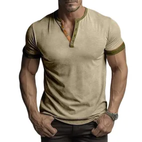 Men's Classic Casual V-Neck Slim Suede Short Sleeve T-Shirt 28463102K