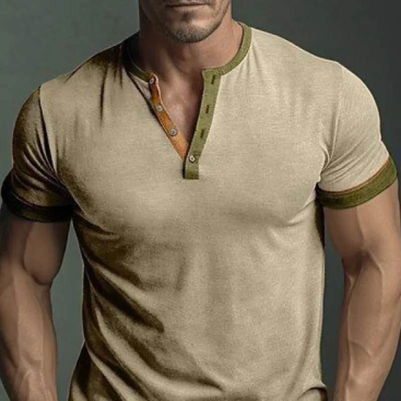 Men's Classic Casual V-Neck Slim Suede Short Sleeve T-Shirt 28463102K