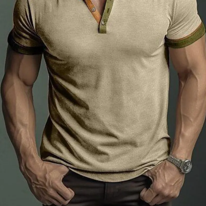 Men's Classic Casual V-Neck Slim Suede Short Sleeve T-Shirt 28463102K