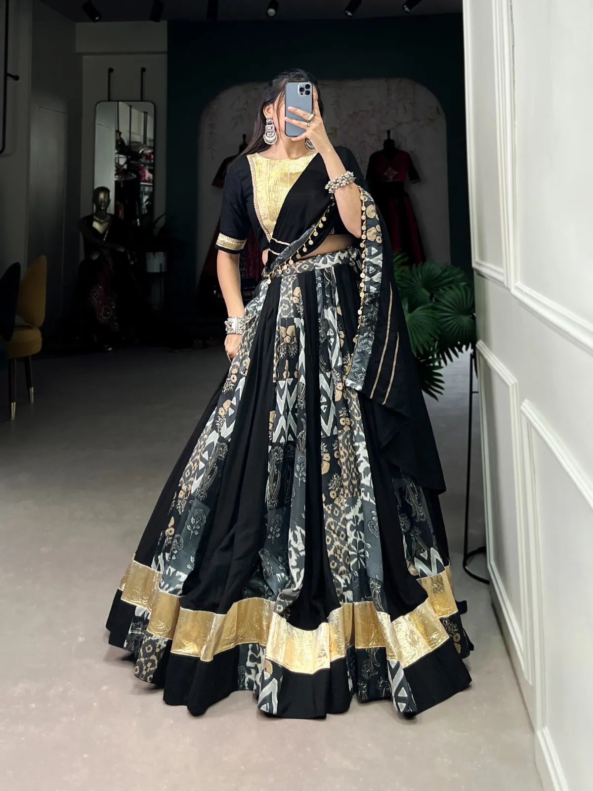 Navratri Garba Traditional Black Pure Cotton Chaniya Choli for Women's