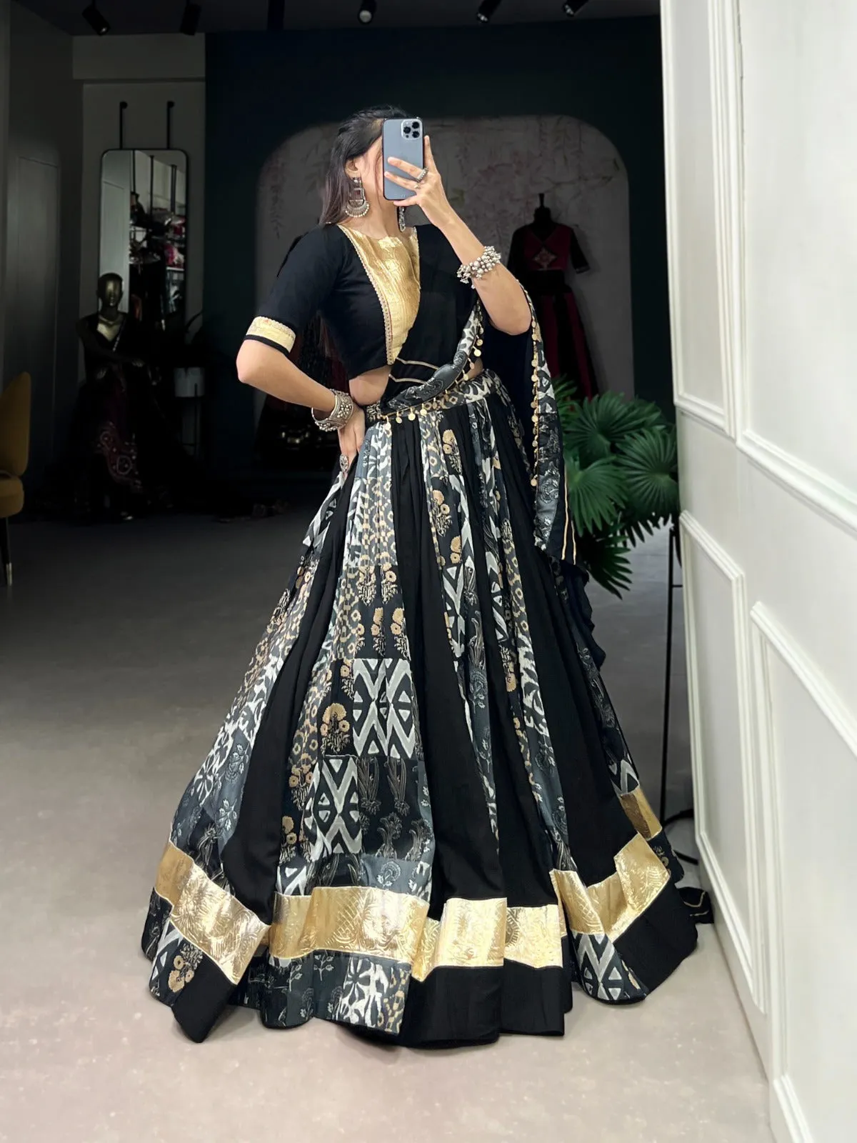 Navratri Garba Traditional Black Pure Cotton Chaniya Choli for Women's