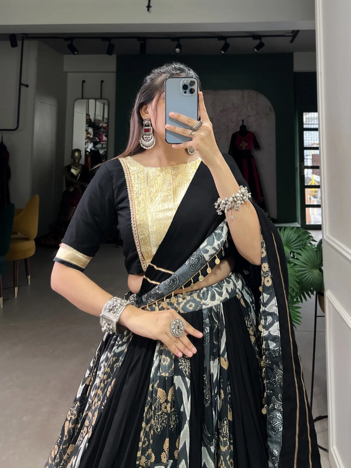 Navratri Garba Traditional Black Pure Cotton Chaniya Choli for Women's