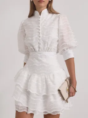 Oceane Embroidered Trim Frill Dress | Island White