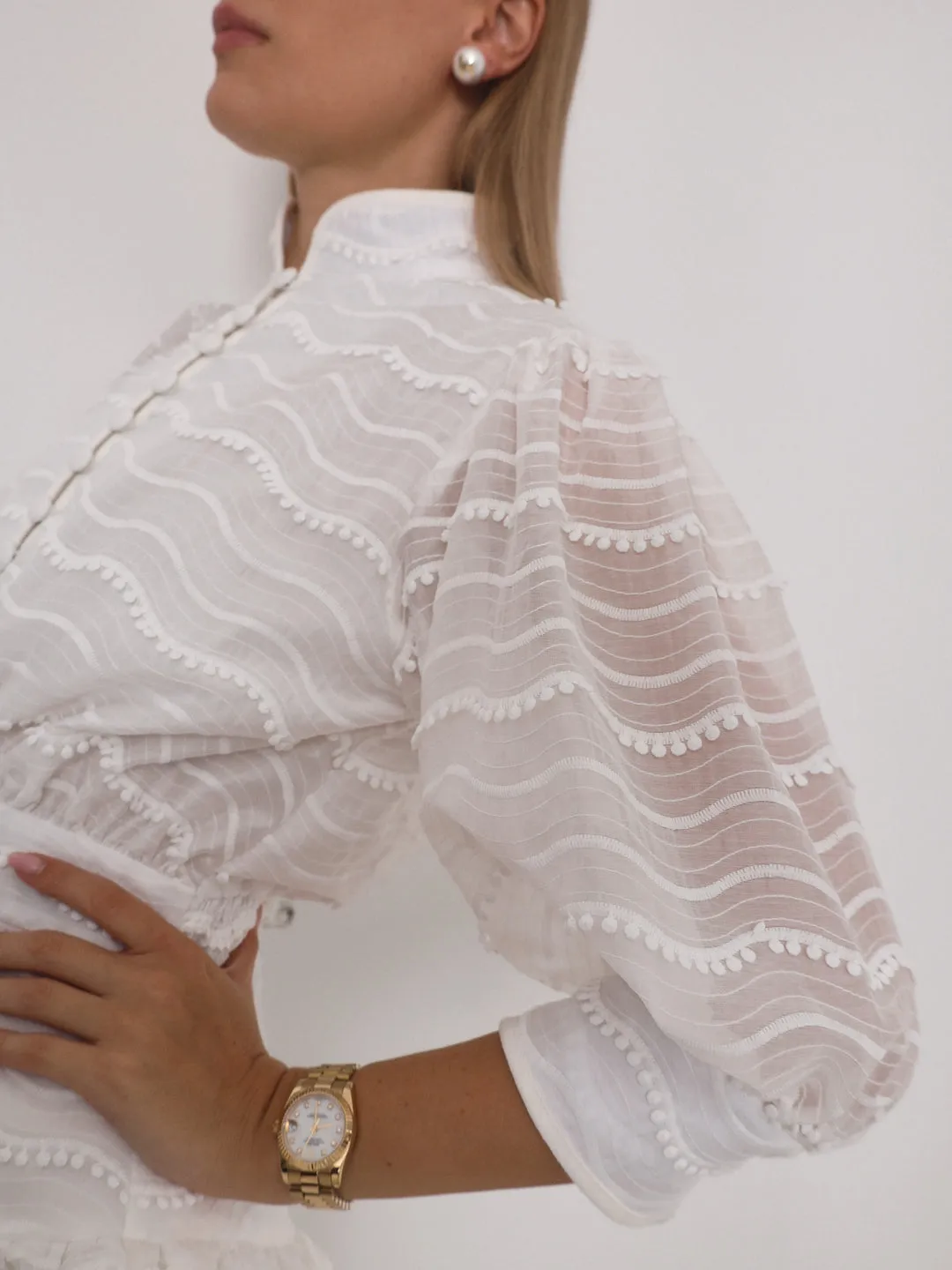 Oceane Embroidered Trim Frill Dress | Island White