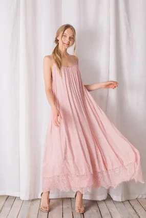 Pale Pink Lace Hem Maxi Dress