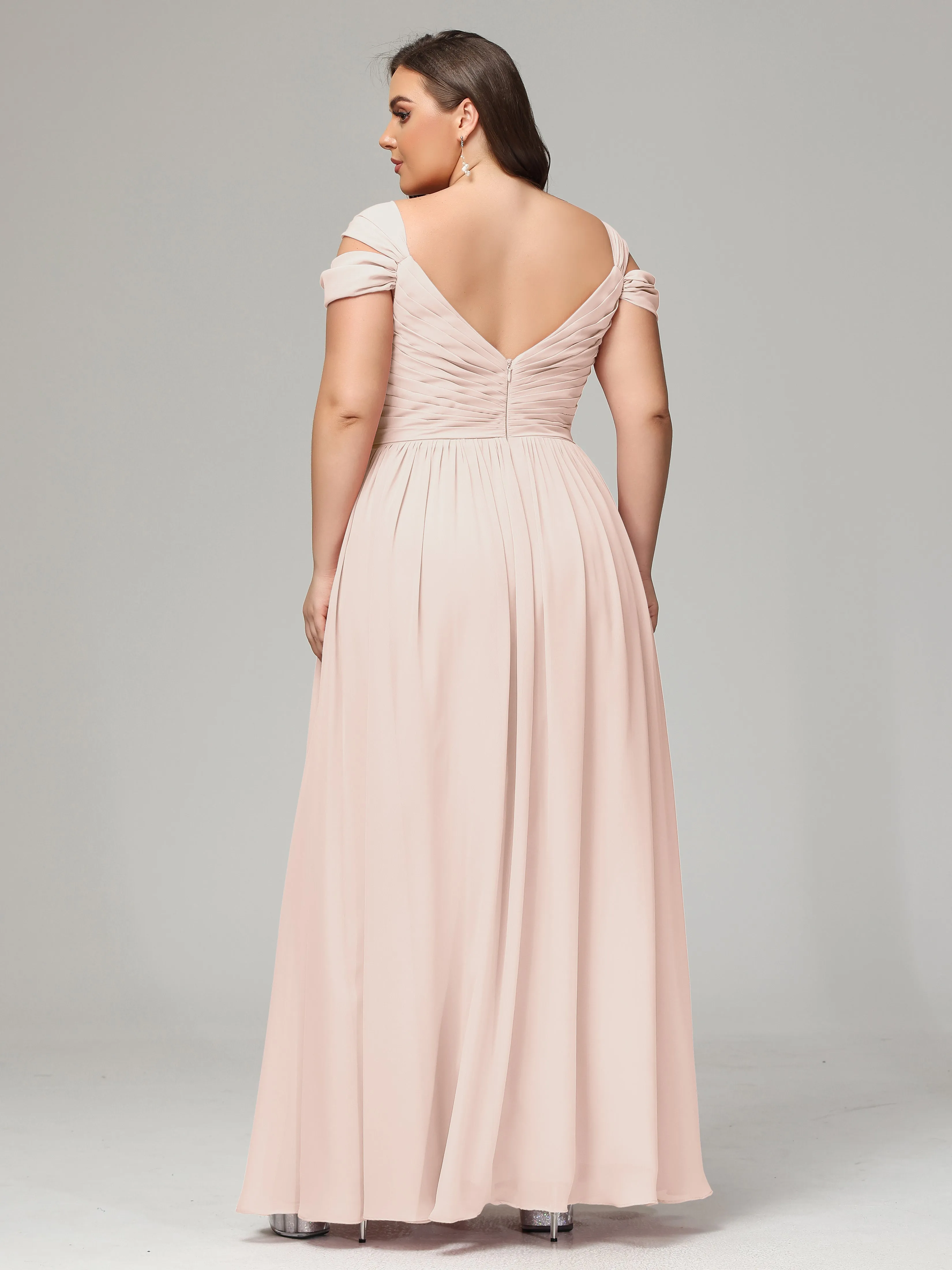 Pearl Pink Bridesmaid Dresses Uk Cap Sleeves Chiffon With Split Size Plus Bridesmaid Dresses