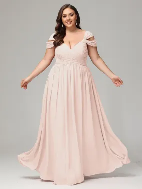 Pearl Pink Bridesmaid Dresses Uk Cap Sleeves Chiffon With Split Size Plus Bridesmaid Dresses