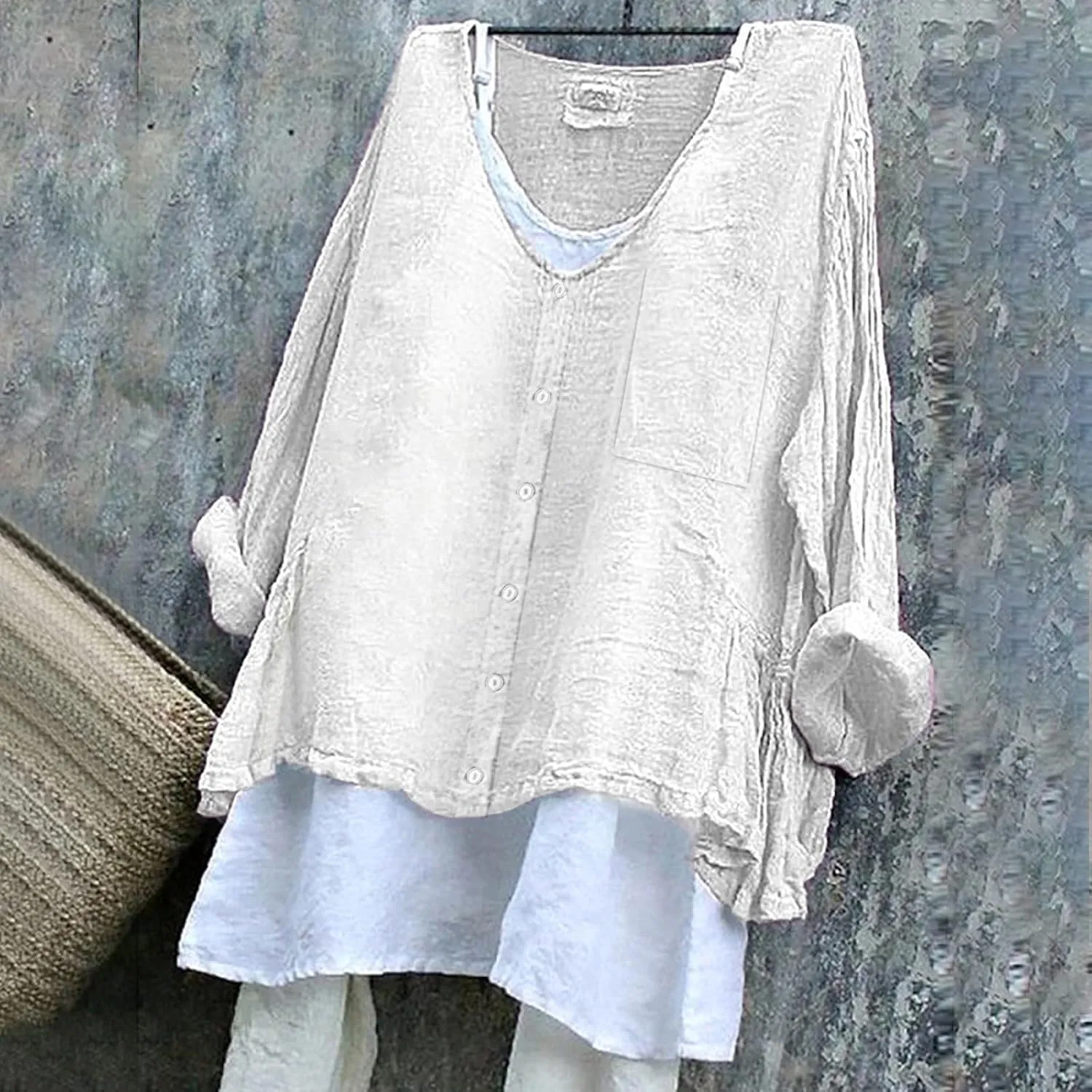 Peasant Blouses for Women V Neck Casual Summer Cotton Gauze Tops Lightweight Breathable Vacation Beach Linen Shirts