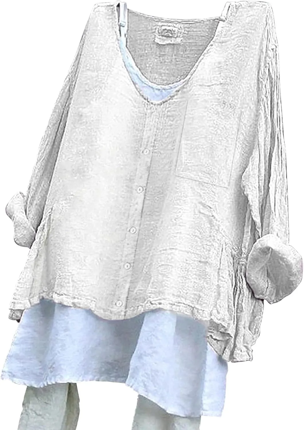 Peasant Blouses for Women V Neck Casual Summer Cotton Gauze Tops Lightweight Breathable Vacation Beach Linen Shirts