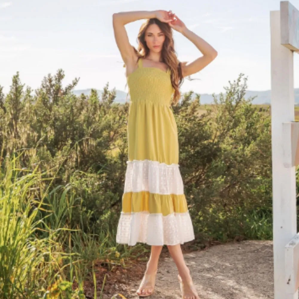 Smocked Eyelet Maxi Dress
