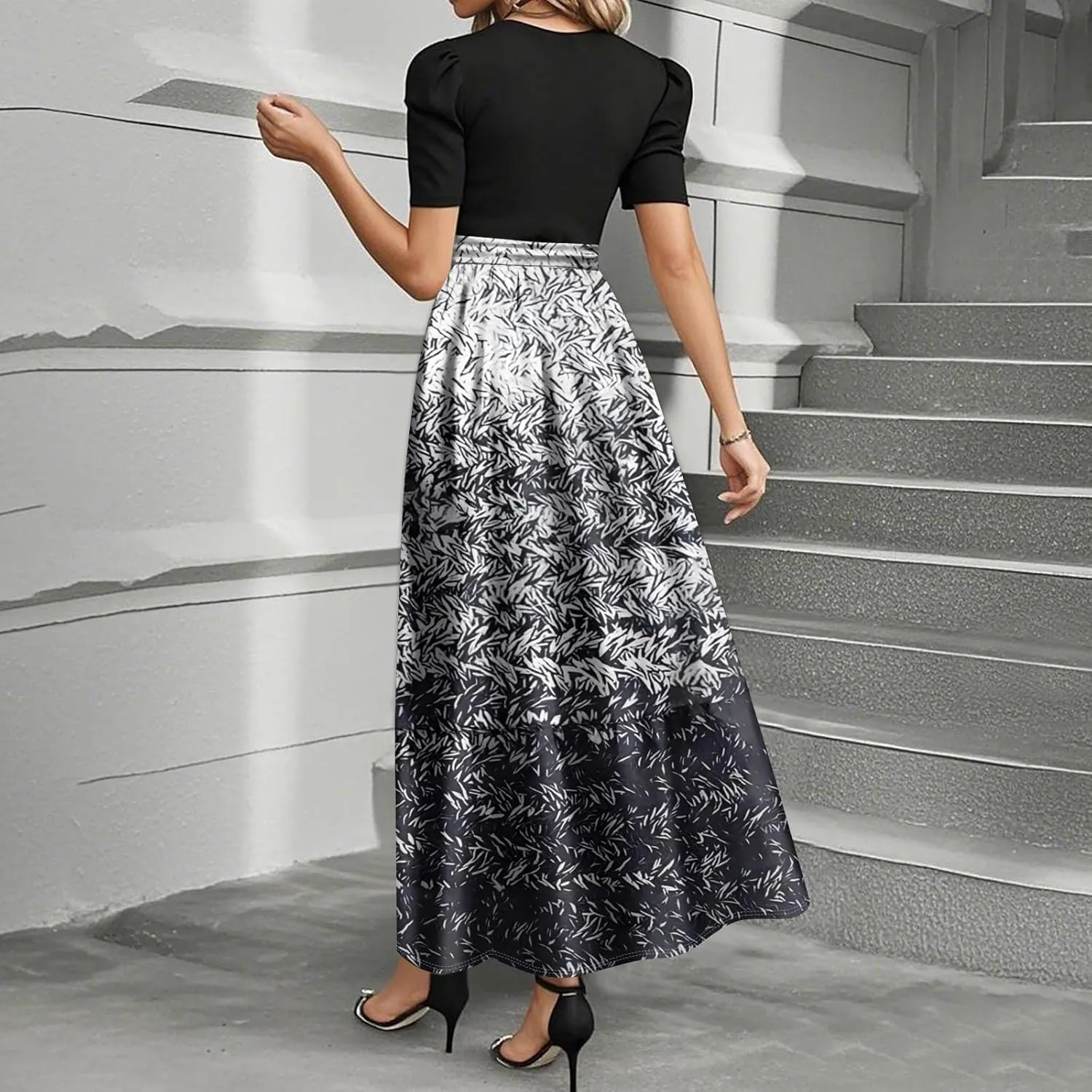 Spring Long Dresses for Women 2025 Wedding Guest Dress Plus Size Short Sleeve Crewneck Aline Dresses Elegant Dress