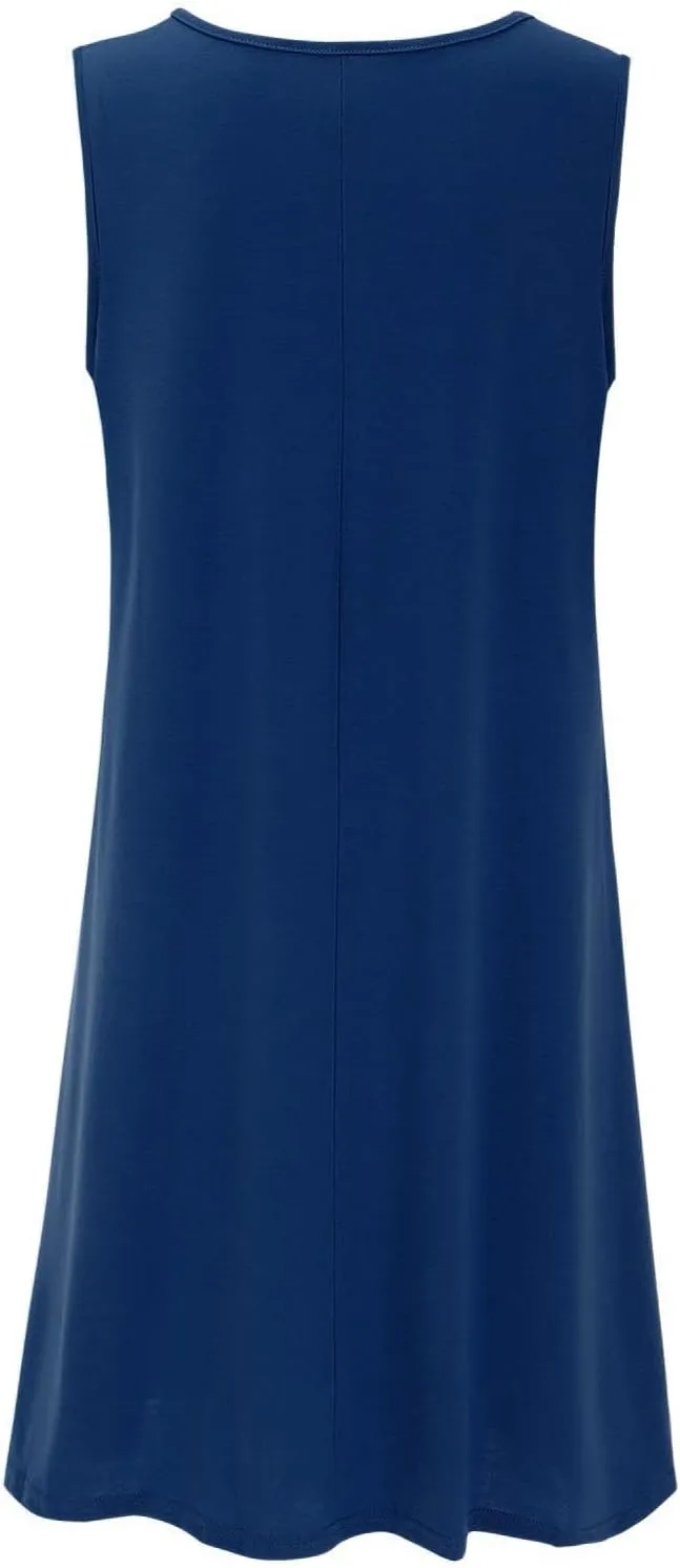 Summer Dress for Women Sleeveless Crew Neck Knit Tank Dress Casual Solid Fashion Loose Fit Sundress with Pockets
