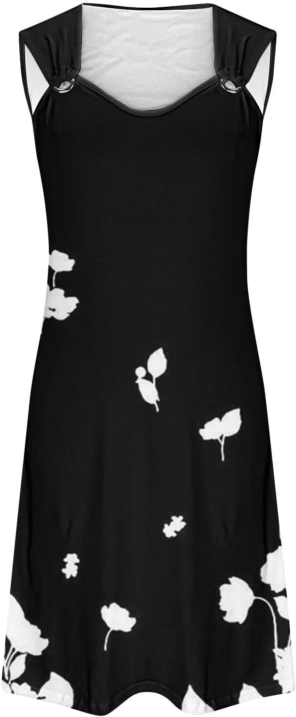 Summer Dresses for Women 2024 Loose Fit A Line Sundresses Sleeveless Fashion Knee Length Summer Beach Dress