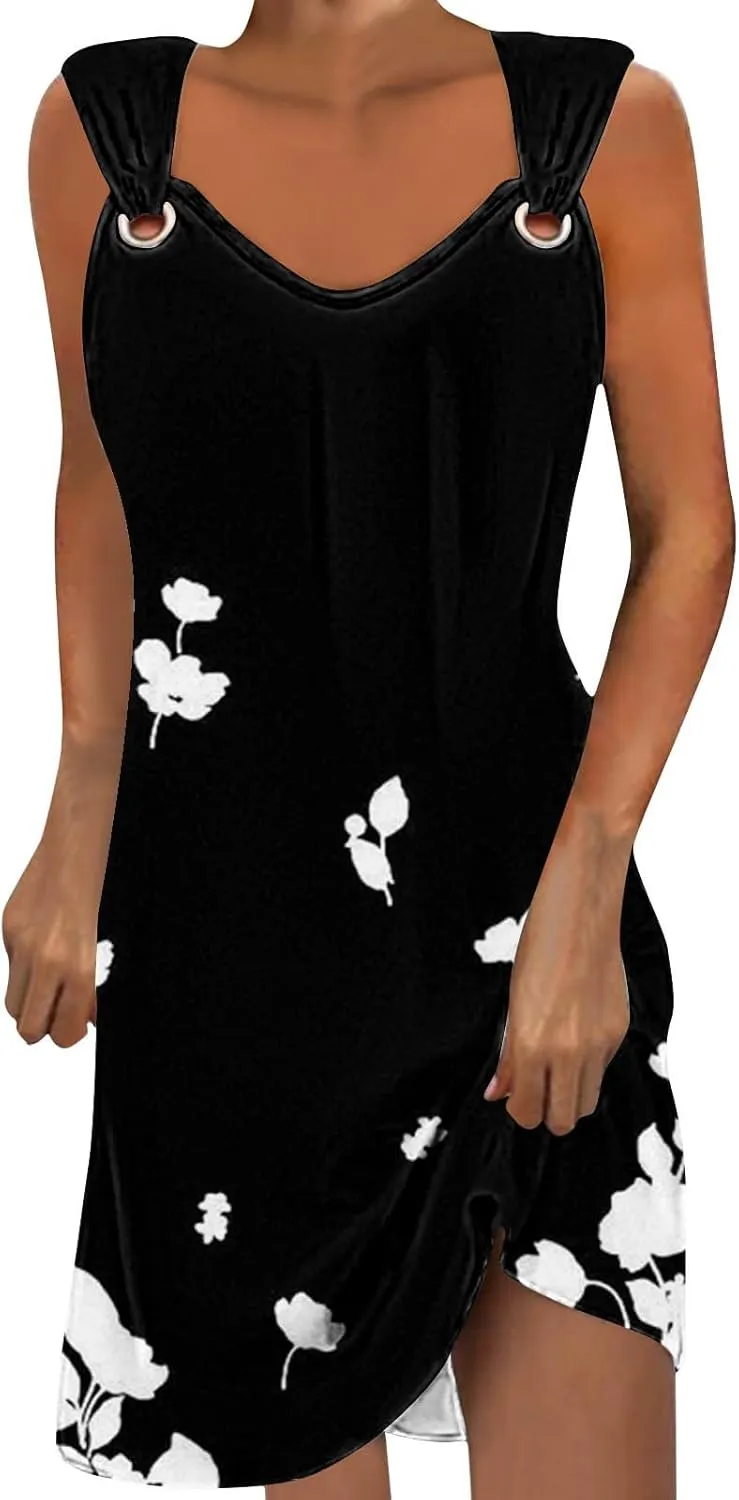 Summer Dresses for Women 2024 Loose Fit A Line Sundresses Sleeveless Fashion Knee Length Summer Beach Dress