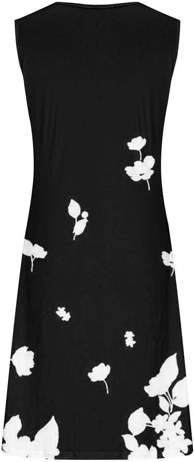 Summer Dresses for Women 2024 Loose Fit A Line Sundresses Sleeveless Fashion Knee Length Summer Beach Dress