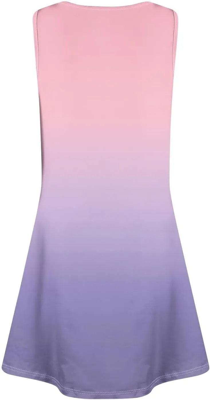 Summer Dresses for Women Beach Boho Sleeveless Midi Dress Crew Neck Vintage Flowy Tshirt Tank Sundresses