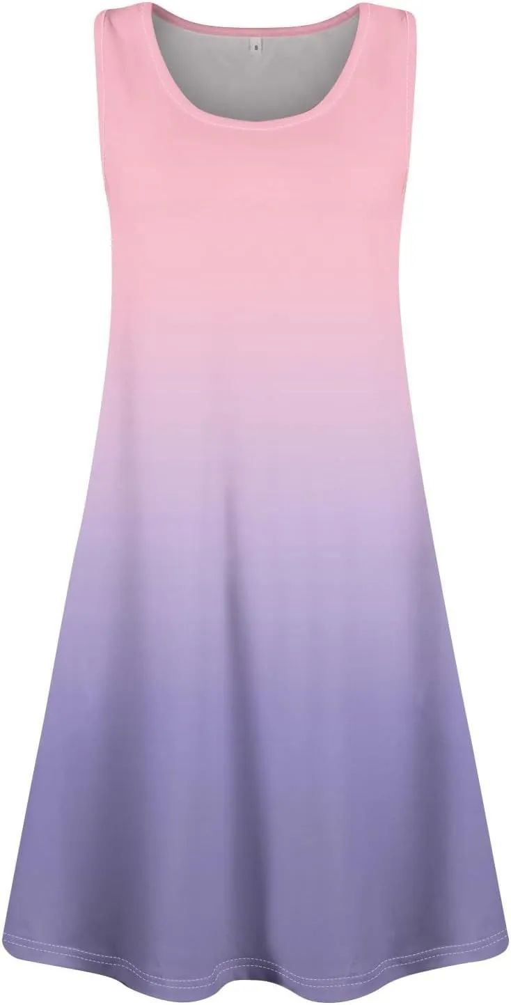 Summer Dresses for Women Beach Boho Sleeveless Midi Dress Crew Neck Vintage Flowy Tshirt Tank Sundresses