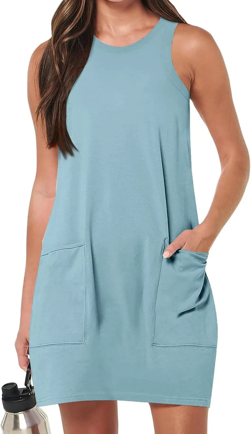 Summer Dresses for Women Casual Loose Sleeveless Sundress Boho Beach Mini Dress Vacation Travel Clothes with Pockets