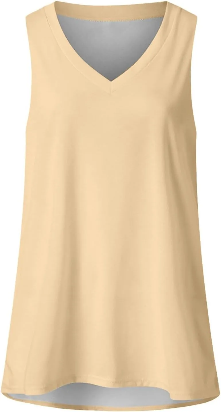 Summer Tank Tops for Women 2025 V Neck Sleeveless Spring Casual Solid Color Camisole Soft Beach Vacation Dressy Tank