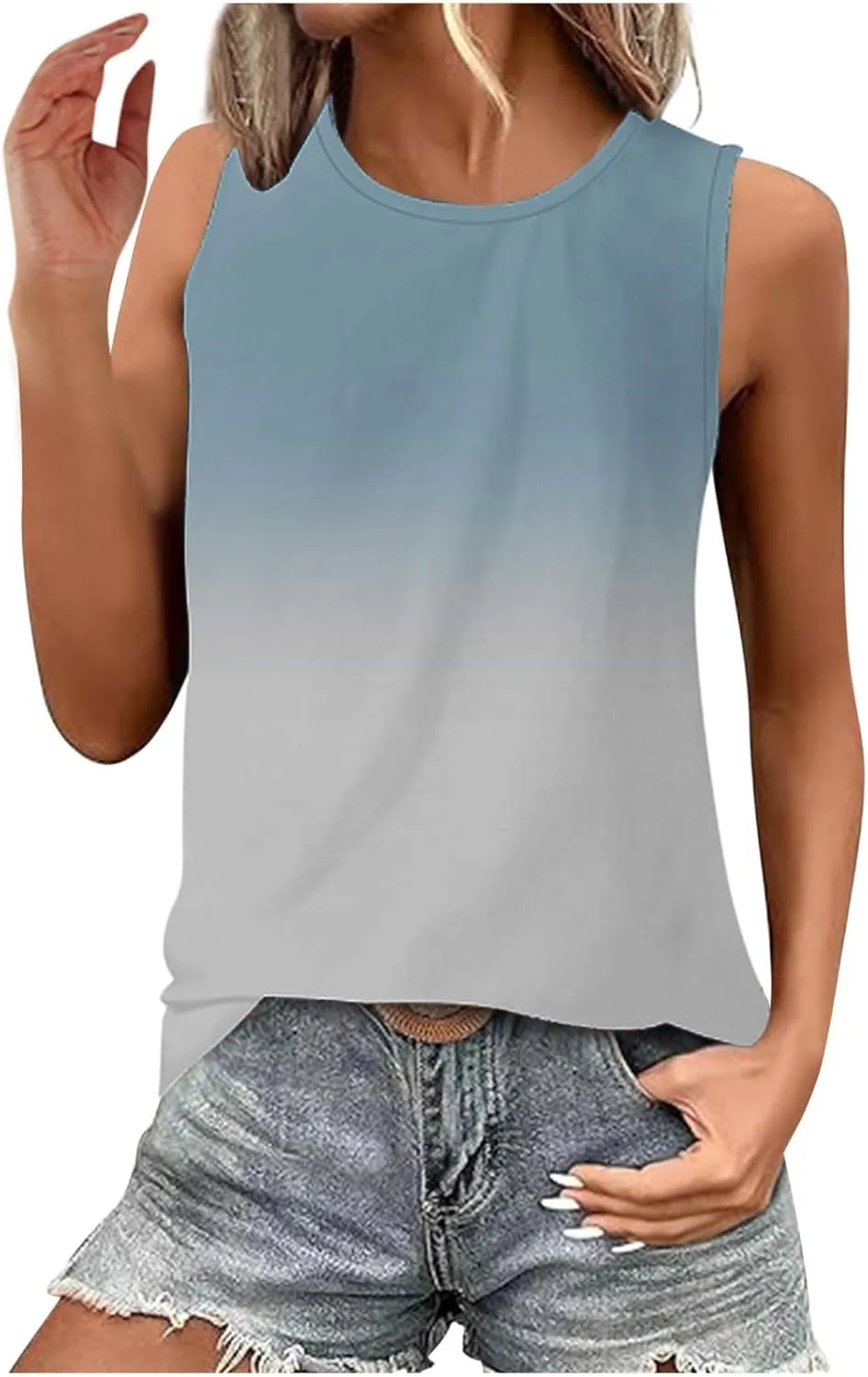 Tank Tops for Women Summer Casual Gradient Color Sleeveless Round Neck Clothes Soft Fashion Vacation Tunic Tank 2025
