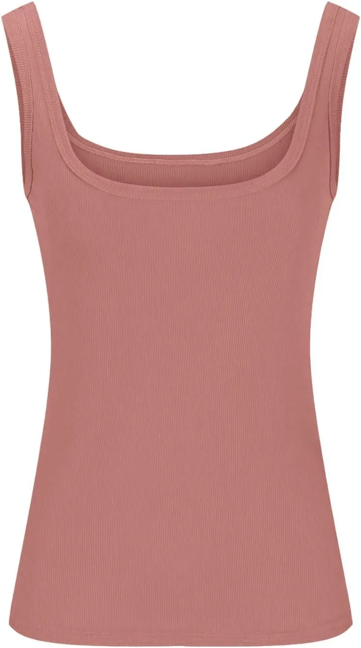 Tank Tops with Built in Bra for Women Comfy Loose Knitted Solid Scoop Neck Camisole Trendy Soft Sleeveless Tank 2025