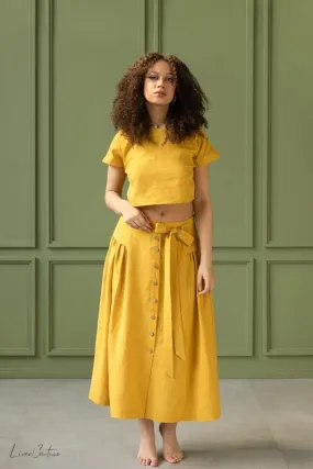 Taormina Honey Linen Crop Top and Midi Skirt Set