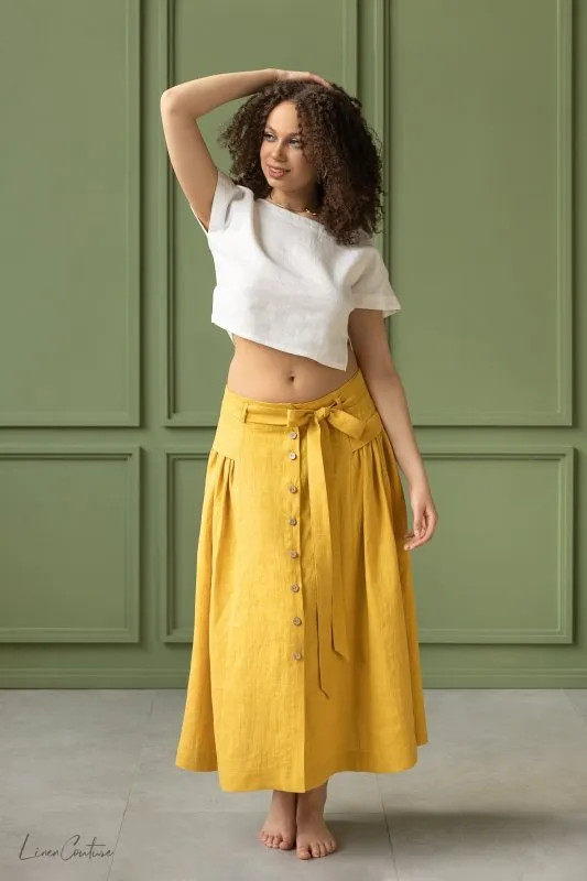 Taormina Honey Linen Crop Top and Midi Skirt Set