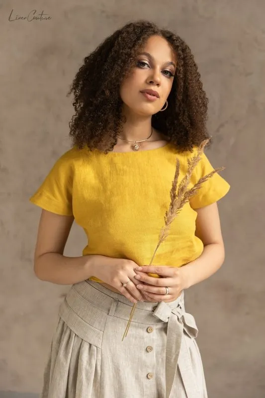 Taormina Honey Linen Crop Top and Midi Skirt Set