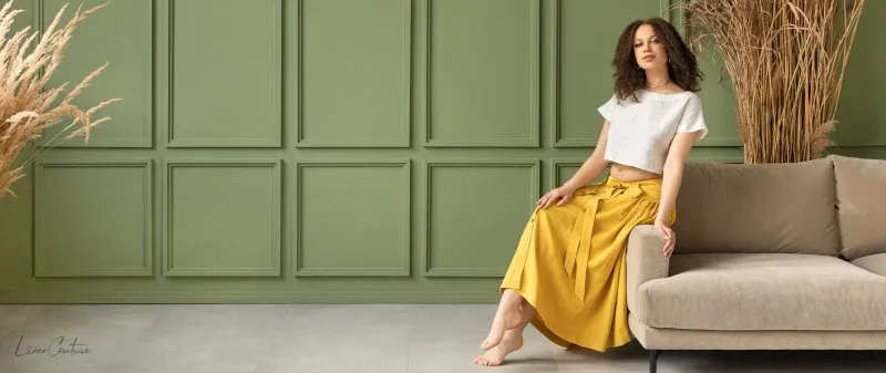 Taormina Honey Linen Crop Top and Midi Skirt Set
