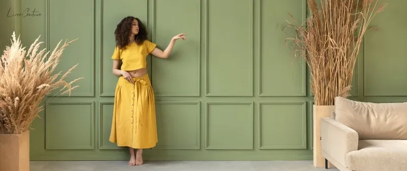 Taormina Honey Linen Crop Top and Midi Skirt Set