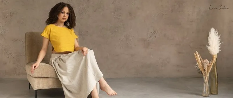 Taormina Honey Linen Crop Top and Midi Skirt Set