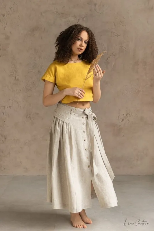 Taormina Honey Linen Crop Top and Midi Skirt Set