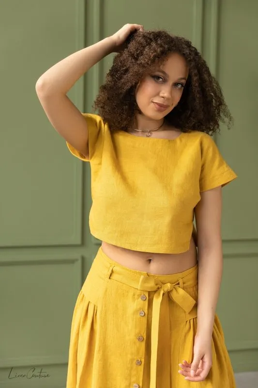 Taormina Honey Linen Crop Top and Midi Skirt Set