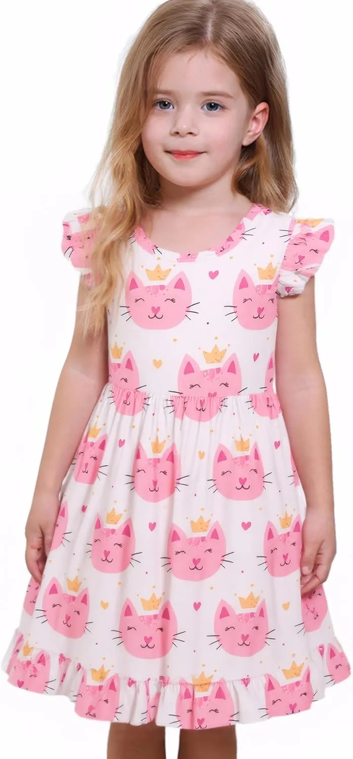 Toddler Girl Dresses Flutter Sleeve Summer Clothes School Outfit Girls Casual Swing Ruffle Dress 1-7 Years