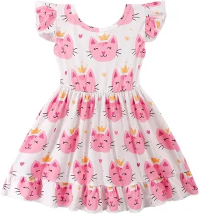 Toddler Girl Dresses Flutter Sleeve Summer Clothes School Outfit Girls Casual Swing Ruffle Dress 1-7 Years
