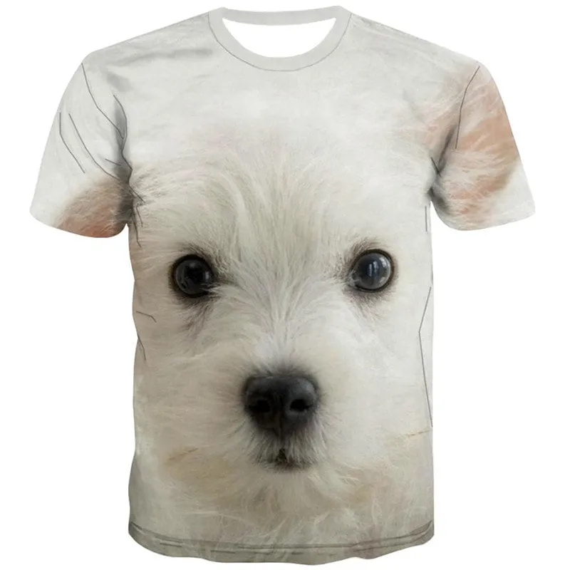 tshirts Little White dog Puppy Cute Pets Casual art costume man big Smart dogs Casual