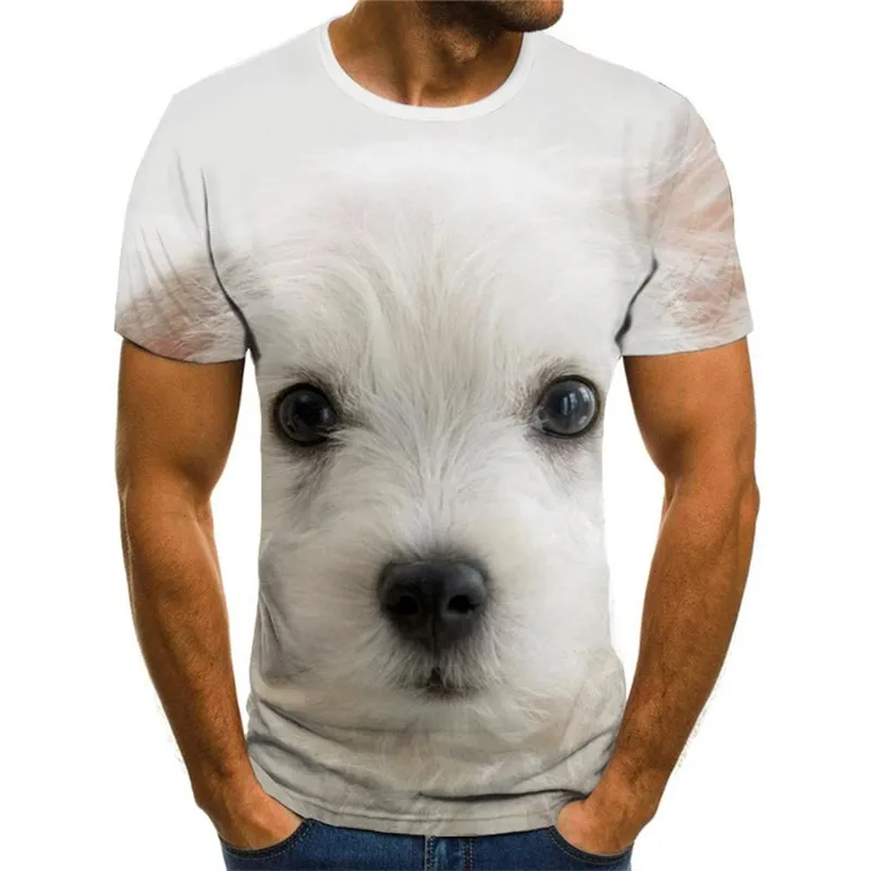 tshirts Little White dog Puppy Cute Pets Casual art costume man big Smart dogs Casual