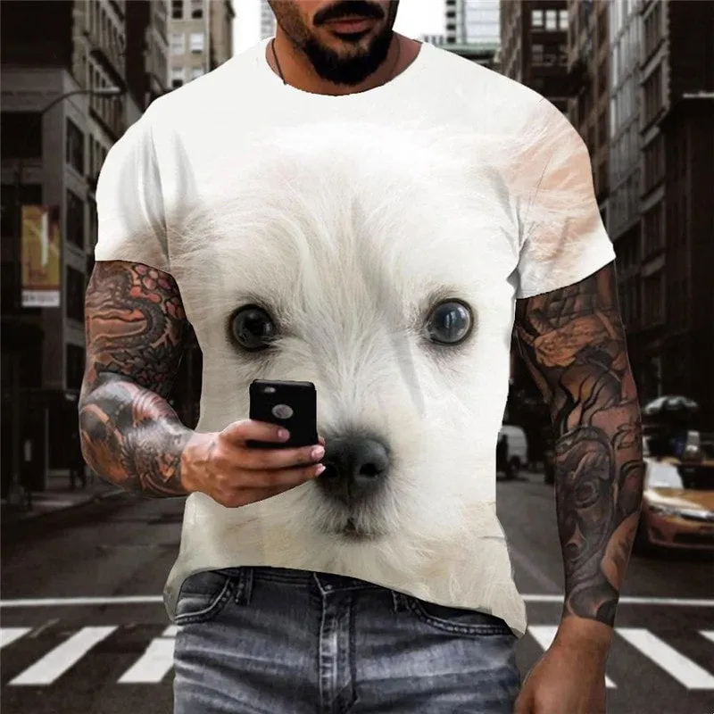 tshirts Little White dog Puppy Cute Pets Casual art costume man big Smart dogs Casual