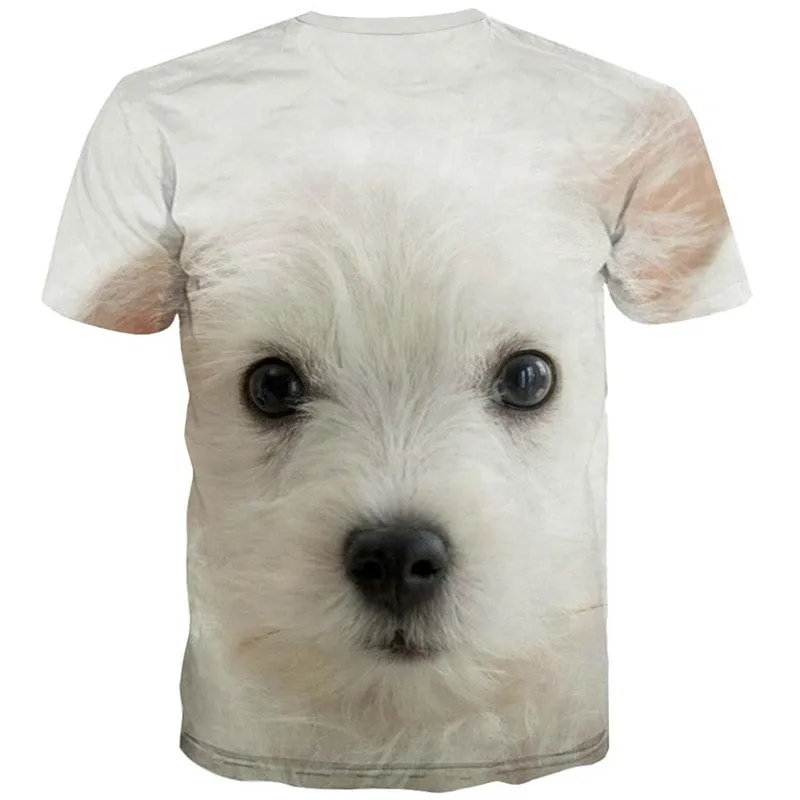 tshirts Little White dog Puppy Cute Pets Casual art costume man big Smart dogs Casual