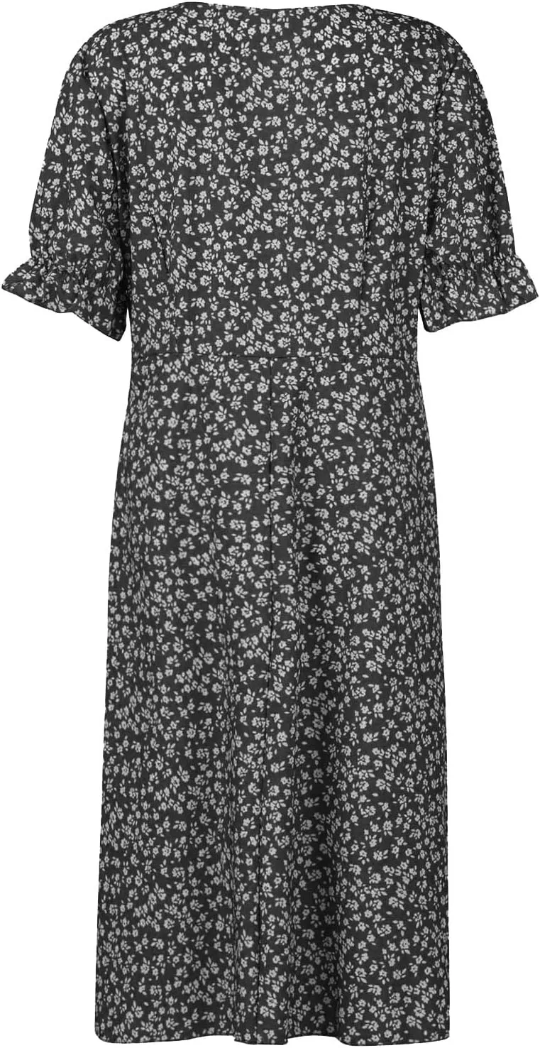 Vestidos para Mujer V Neck Ditsy Floral Flounce Sleeve Summer 2025 Dress Boho Beach Wedding Guest Dress, S-3XL