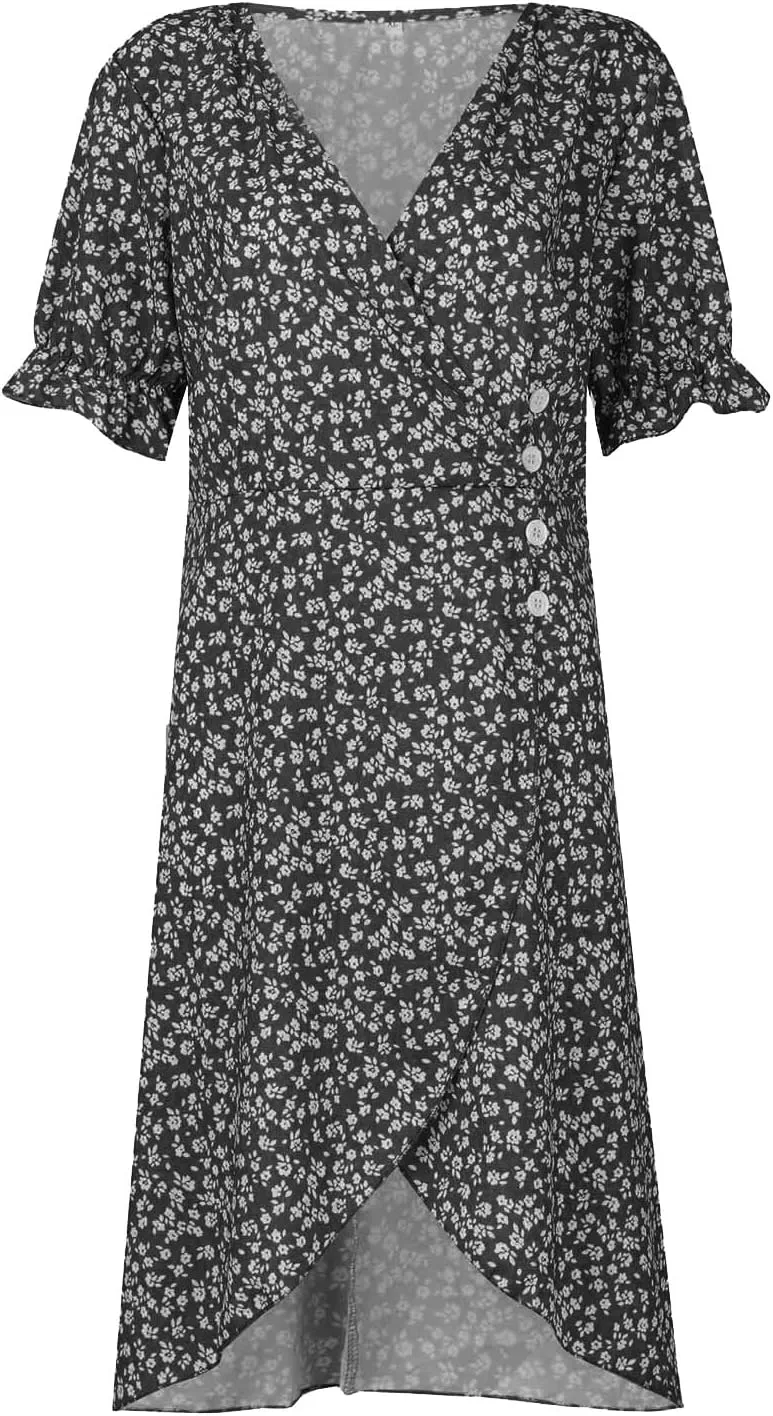 Vestidos para Mujer V Neck Ditsy Floral Flounce Sleeve Summer 2025 Dress Boho Beach Wedding Guest Dress, S-3XL